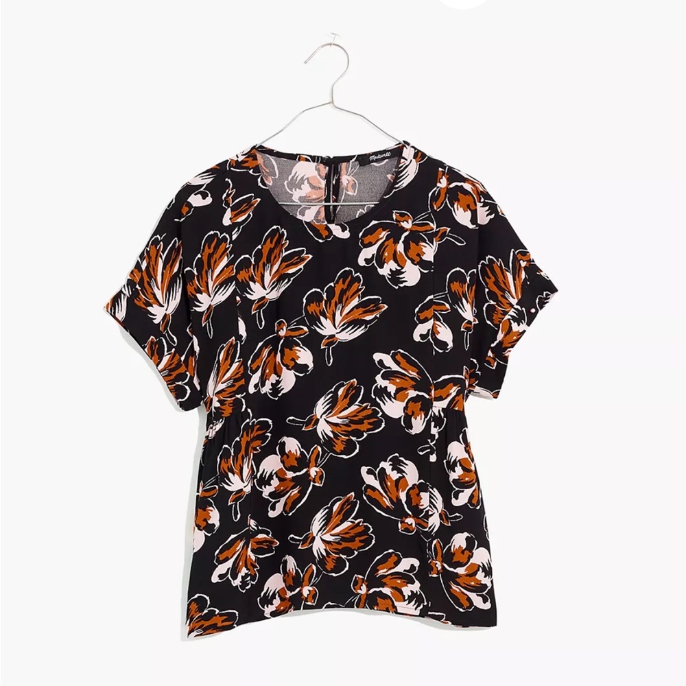 Madewelll Cuffed-Sleeve Shirred Top in Duskbloosom - M
